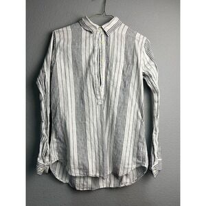 Gap Women XS Linen Cotton Striped Tunic Shirt Long Sleeve Navy White Popover
